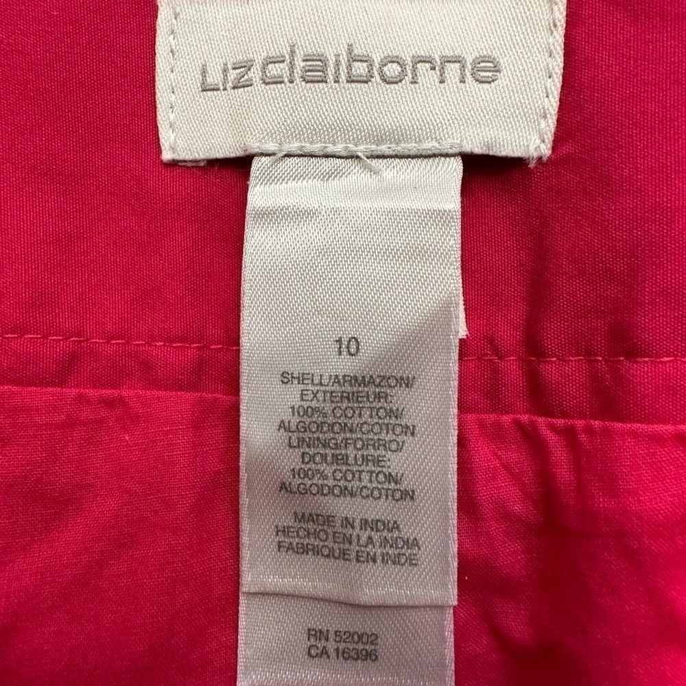 Liz Claiborne 100% Cotton Hot Pink Fit & Flared Pleated Belted Knee Length Skirt - Picture 3 of 8